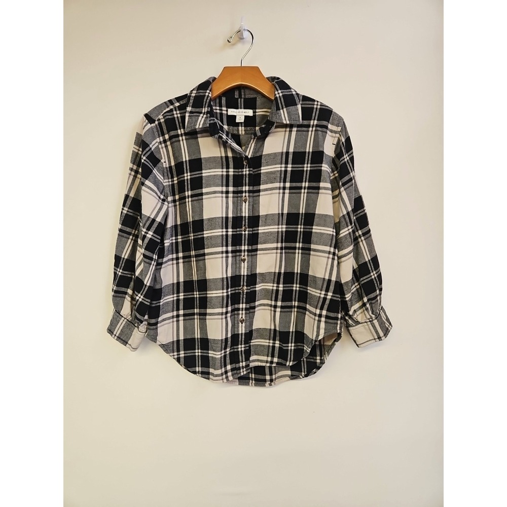 Free Assembly Plaid‎ 3/4 Sleeve Button Up Shirt Size S Women's Casual Western